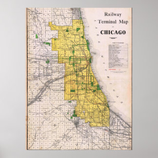 Vintage Railway Map of Chicago Poster