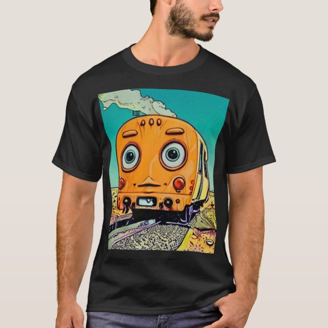 Vintage Railway Vibes: Locomotive Illustration T-Shirt (Front)