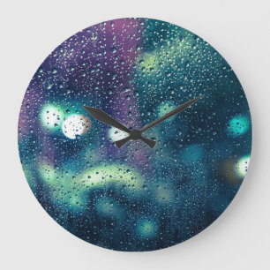 Vintage Rain Drops Window Effect Large Clock