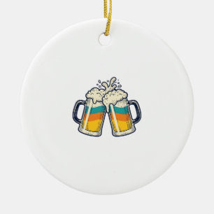 Vintage Rainbow Beer Mug Cheers Vector Shirt_1 Ceramic Tree Decoration