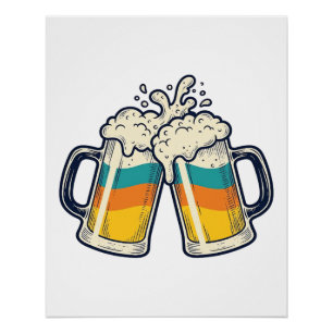 Vintage Rainbow Beer Mug Cheers Vector Shirt_1 Poster
