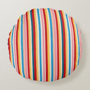 Vintage Rainbow Carnival RetroStripes Multi Colou Round Cushion