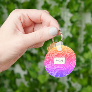 Vintage Rainbow Floral Botanical Monogram Key Ring