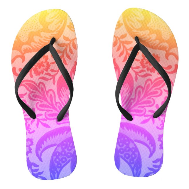 Vintage Rainbow Floral Botanical Pattern Flip Flops (Footbed)