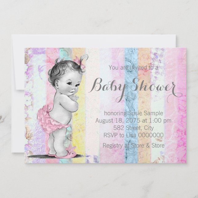 Vintage Rainbow Girl Baby Shower Invitation (Front)