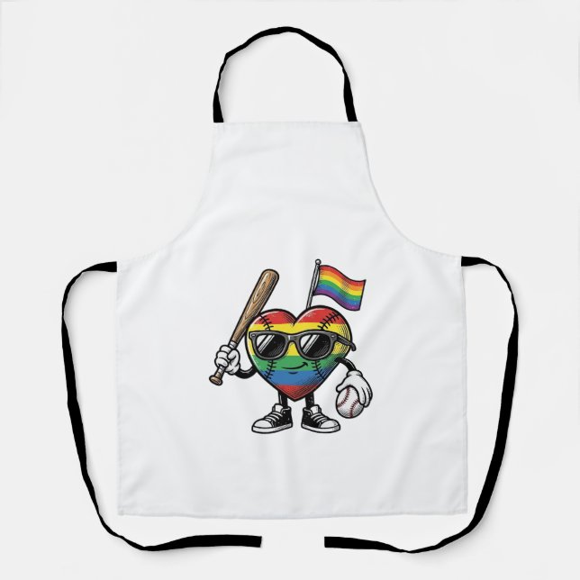 Vintage Rainbow Heart Baseball Pride Shirt Design_ Apron (Front)