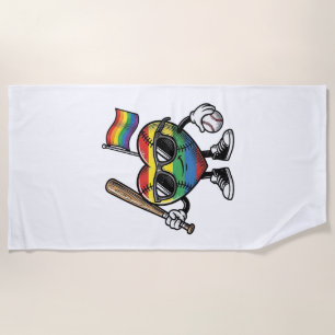 Vintage Rainbow Heart Baseball Pride Shirt Design_ Beach Towel