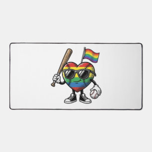 Vintage Rainbow Heart Baseball Pride Shirt Design_ Desk Mat