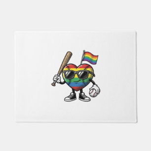 Vintage Rainbow Heart Baseball Pride Shirt Design_ Doormat
