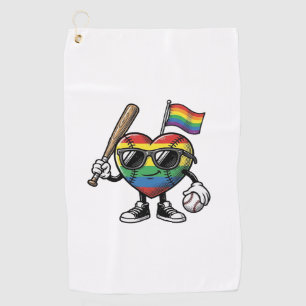 Vintage Rainbow Heart Baseball Pride Shirt Design_ Golf Towel