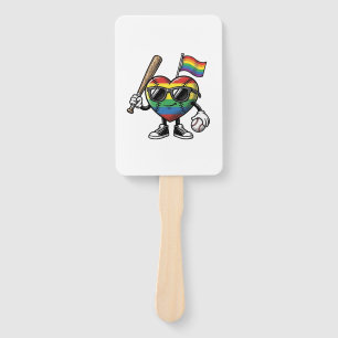 Vintage Rainbow Heart Baseball Pride Shirt Design_ Hand Fan