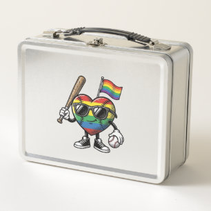 Vintage Rainbow Heart Baseball Pride Shirt Design_ Metal Lunch Box