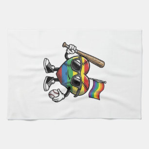 Vintage Rainbow Heart Baseball Pride Shirt Design_ Tea Towel