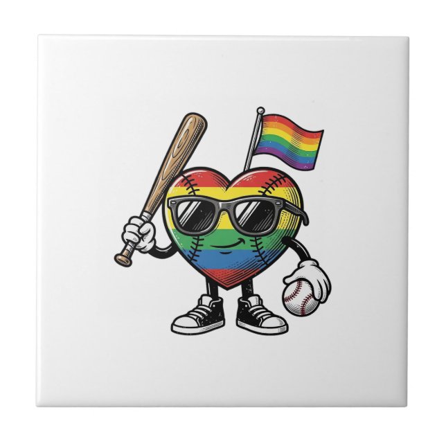 Vintage Rainbow Heart Baseball Pride Shirt Design_ Tile (Front)
