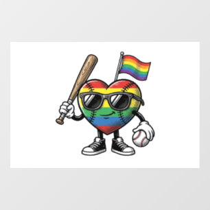 Vintage Rainbow Heart Baseball Pride Shirt Design_ Window Cling
