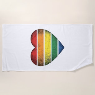 Vintage Rainbow Heart Pride Vector Shirt Design_1 Beach Towel