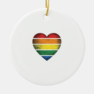 Vintage Rainbow Heart Pride Vector Shirt Design_1 Ceramic Tree Decoration