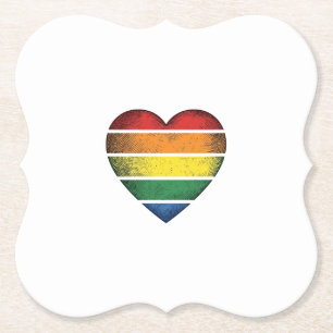 Vintage Rainbow Heart Pride Vector Shirt Design_1 Paper Coaster