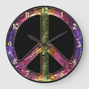 Vintage Rainbow Metallic Peace Sign Clock