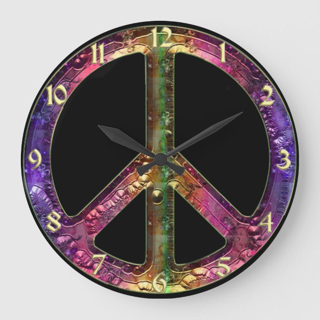 Vintage Rainbow Metallic Peace Sign Clock (Front)