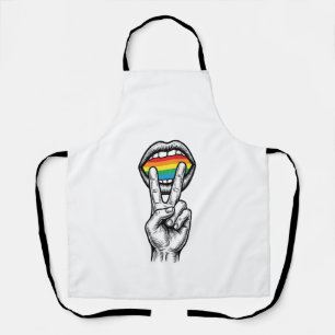 Vintage Rainbow Peace Hand Pride Vector Shirt_1 Apron