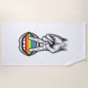 Vintage Rainbow Peace Hand Pride Vector Shirt_1 Beach Towel