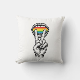 Vintage Rainbow Peace Hand Pride Vector Shirt_1 Cushion