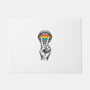 Vintage Rainbow Peace Hand Pride Vector Shirt_1 Doormat