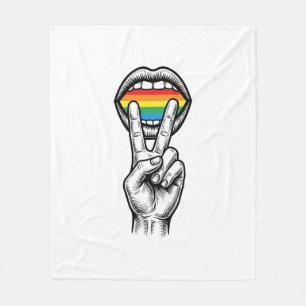Vintage Rainbow Peace Hand Pride Vector Shirt_1 Fleece Blanket
