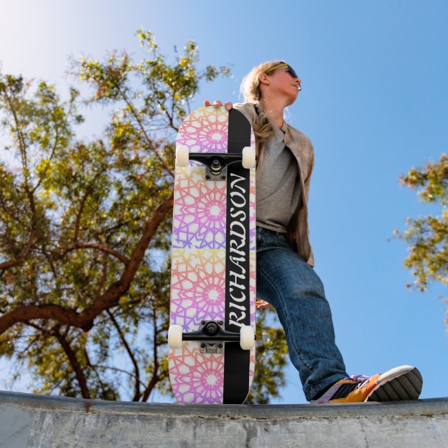 Vintage Rainbow snowflake personalise Skateboard (Outdoor 1)