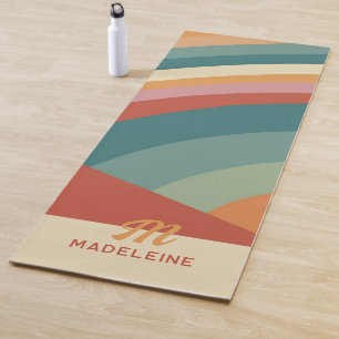 Vintage Rainbow Stripes Pink Green Name Monogram Yoga Mat