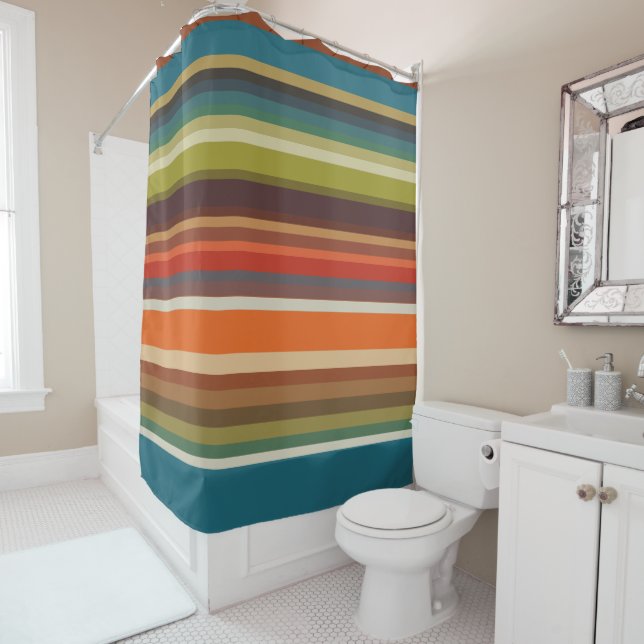 Vintage Rainbow Stripes Shower Curtain (In Situ)