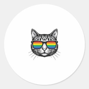 Vintage Rainbow Sunglasses Cat Pride Shirt Design_ Classic Round Sticker