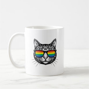 Vintage Rainbow Sunglasses Cat Pride Shirt Design_ Coffee Mug