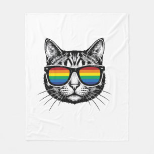 Vintage Rainbow Sunglasses Cat Pride Shirt Design_ Fleece Blanket