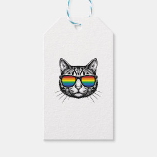 Vintage Rainbow Sunglasses Cat Pride Shirt Design_ Gift Tags