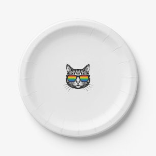 Vintage Rainbow Sunglasses Cat Pride Shirt Design_ Paper Plate