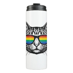 Vintage Rainbow Sunglasses Cat Pride Shirt Design_ Thermal Tumbler