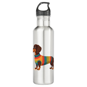 Vintage Rainbow Sweater Dachshund Cute Long Dog Il 710 Ml Water Bottle