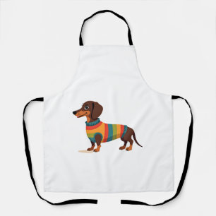 Vintage Rainbow Sweater Dachshund Cute Long Dog Il Apron