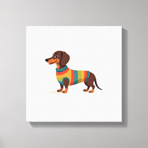 Vintage Rainbow Sweater Dachshund Cute Long Dog Il Canvas Print