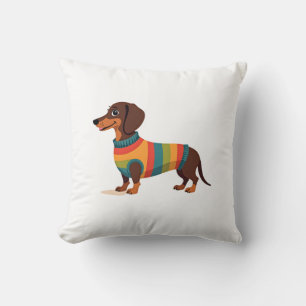 Vintage Rainbow Sweater Dachshund Cute Long Dog Il Cushion
