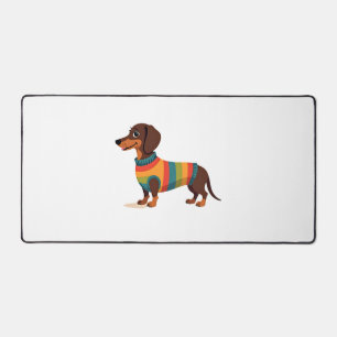 Vintage Rainbow Sweater Dachshund Cute Long Dog Il Desk Mat