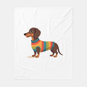 Vintage Rainbow Sweater Dachshund Cute Long Dog Il Fleece Blanket