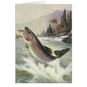 Vintage Rainbow Trout Fish, Fisherman Fishing