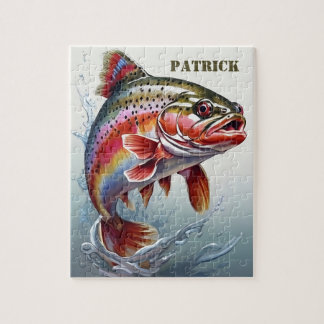 Vintage Rainbow Trout Fish - Fisherman Fishing Jigsaw Puzzle