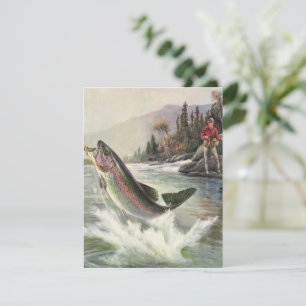 Vintage Rainbow Trout Fisherman Fishing for Fish Invitation