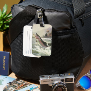 Vintage Rainbow Trout Fisherman Fishing for Fish Luggage Tag