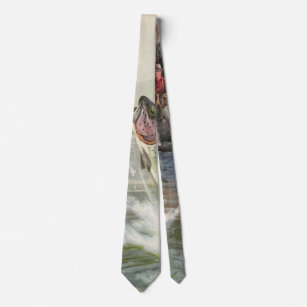 Vintage Rainbow Trout Fisherman Fishing for Fish Tie