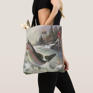 Vintage Rainbow Trout Fisherman Fishing for Fish Tote Bag